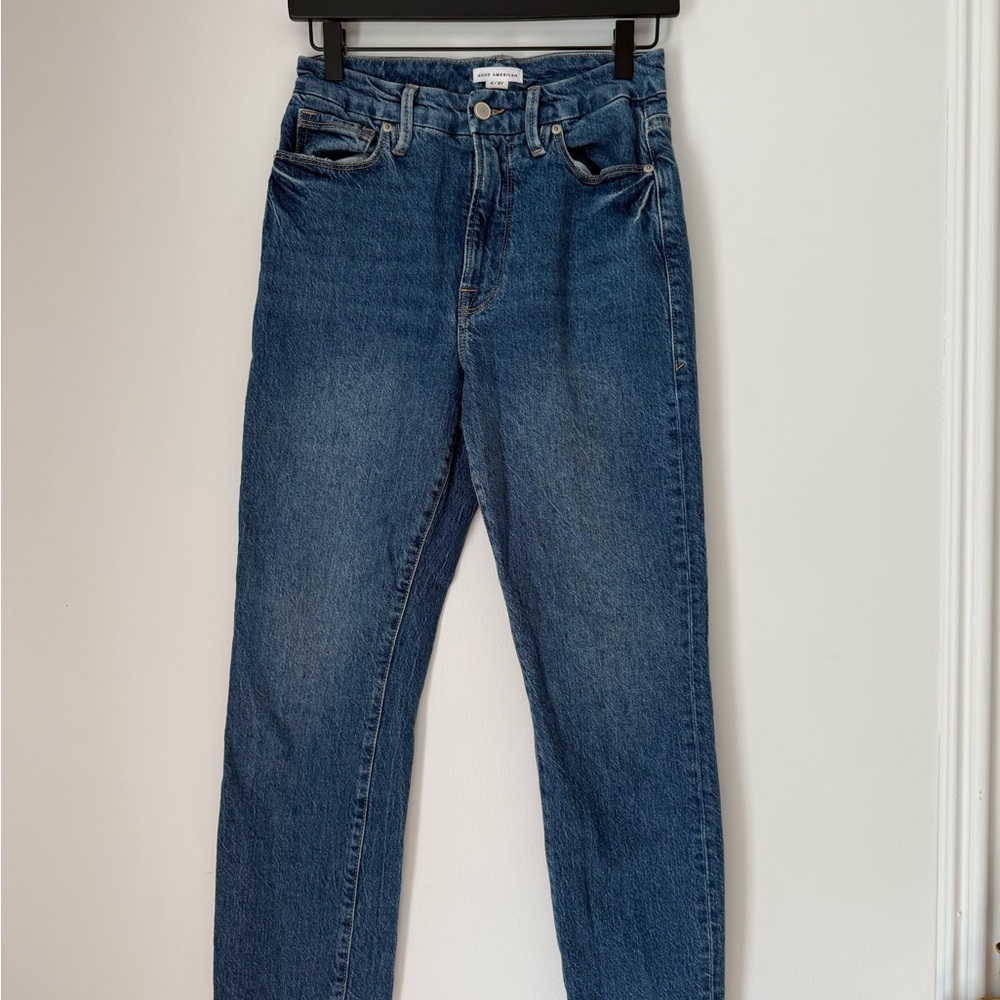 Good American Women's Straight Leg Blue Jeans
